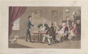 Quae Genus & Gläubiger, aus Die Geschichte von Johnny Quae Genus, Der kleine Fou... von Thomas Rowlandson