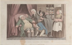 Quae Genus entdeckt seinen Vater, aus der Geschichte von Johnny Quae Genus, 1. Januar 1822 von Thomas Rowlandson