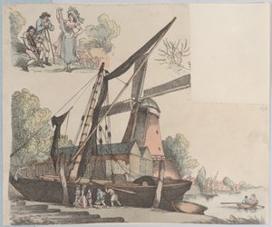 Flusslandschaft mit Windmühle aus Platte 9, Umrisse von Figuren, Landschaften und C..., 20. Januar 1791