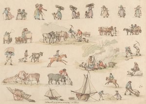 Satz von sechzehn: Umrisse von Figuren und Landschaften