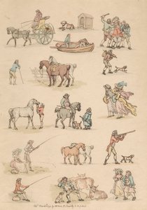 Satz von sechzehn: Umrisse von Figuren und Landschaften