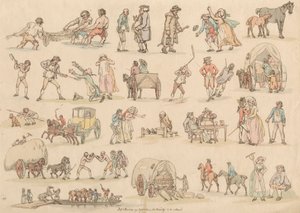 Satz von sechzehn: Umrisse von Figuren und Landschaften