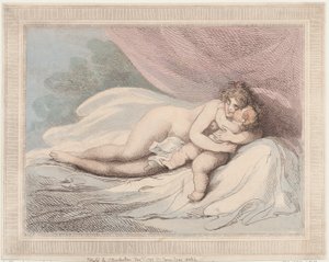 Schlafende Venus, die ein Kind kuschelt