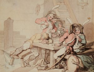 Soldaten, die in einem Keller zechen