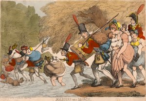 Soldaten auf dem Marsch: "Ihre Lumpen packen und dem Trommel folgen" von Thomas Rowlandson