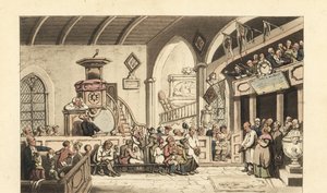Sonntagsgottesdienst in einer Landkirche, Regency-Ära von Thomas Rowlandson