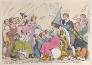 Der Losverkäufer des Schatzamtes setzt einen Löscher auf Lotterien, Sep..., 18. September 1823