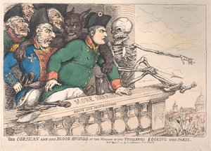 Der Korsikaner und seine Bluthunde am Fenster der Thuilleries, die über P... blicken, 16. April 1815 von Thomas Rowlandson
