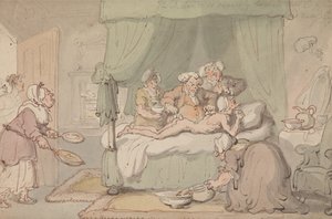 Der Doktor ist so schwer verletzt, dass Schröpfen als notwendig erachtet wird von Thomas Rowlandson