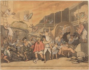 Der Gasthofhof in Flammen von Thomas Rowlandson
