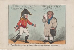 Der Rücktritt oder John Bull überwältigt von Trauer von Thomas Rowlandson