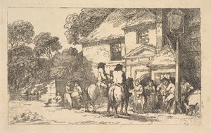 Die Drei Hufeisen, ein Gasthaus am Straßenrand, 18. Dezember 1787 von Thomas Rowlandson
