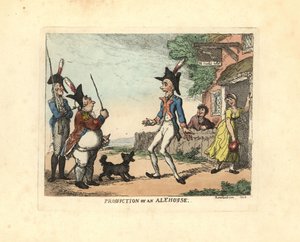 Drei Soldaten in Uniform paradieren vor einer Taverne von Thomas Rowlandson