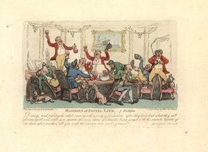 Müder und betrunkener Mann bei einem ausgelassenen Abendessen mit Fuchsjagden von Thomas Rowlandson