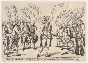 Onkel George und Schwarzer Dick bei ihrem neuen Spiel des Marine-Federballs von Thomas Rowlandson