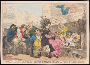 Wits letzter Einsatz oder die Wähler und erbärmlichen Wahlkämpfer, veröffentlicht (handkolorierter Stich) von Thomas Rowlandson
