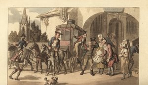 Junger englischer Herr, der an einer französischen Poststation ankommt von Thomas Rowlandson