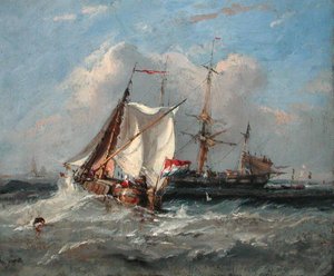 Ein niederländisches Smalschip bei starkem Wind von Thomas Sewell Robins