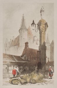 Malerische Architektur in Paris, Gent, Antwerpen, Rouen: Fischmarkt, Antwerpen, Belgien von Thomas Shotter Boys
