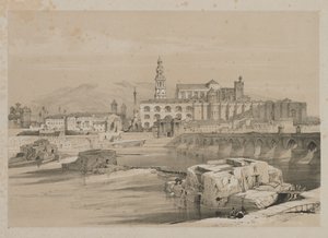 Malerische Skizzen in Spanien: Überreste einer römischen Brücke am Guadalquivir, Cordoba