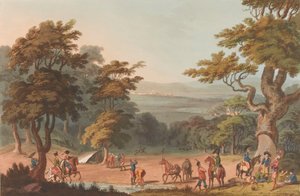 Ein entfernter Blick auf Ciudad Rodrigo, um 1810-11 (Aquatinta, koloriert) von Thomas Staunton (after) St. Clair