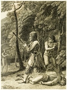 Robinson Crusoe sieht und rettet seinen Mann Freitag zum ersten Mal aus 