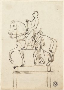 Skulptur eines Reiters begleitet von einer stehenden Frau von Thomas Stothard