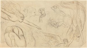 Blatt mit Studien von Engeln und kauernden Figuren (Illustration für Macklins Bibel?)
