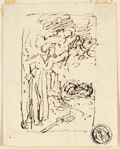 Skizze einer Figur, die sich auf einen Stock stützt von Thomas Stothard