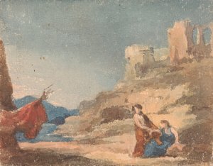 Figuren unter Ruinen auf einem Hügel