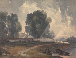 Landschaft mit Bäumen und See mit Figuren und Boot von Thomas Sully