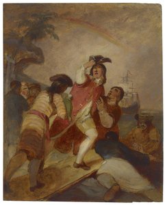 Robinson Crusoe und sein Mann Freitag verlassen die Insel