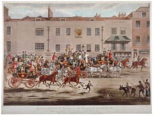 Postkutschen vor dem Peacock Inn in der Islington High Street, London, 1823 von Thomas Sutherland