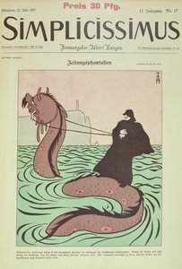 Kaiser reitet die Seeschlange nach England, Titelillustration aus Simplicissimus von Thomas Theodor Heine