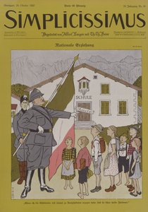 Mussolini (1883-1945) und das italienische Tirol, Karikatur aus der Zeitschrift 