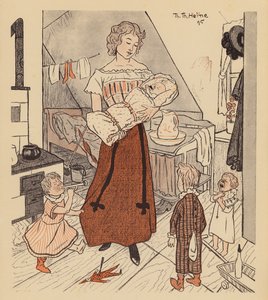 Alleinerziehende Mutter mit ihren vier Kindern