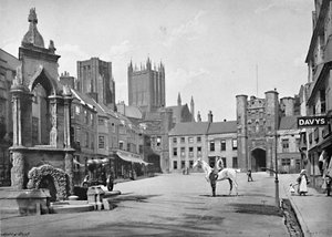 Marktplatz und Kathedraltürme, Wells, ca. 1896 von Thomas W Phillips