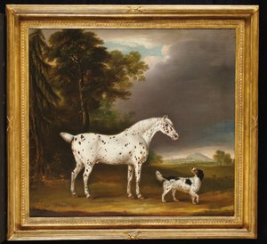 Appaloosa-Pferd und Spaniel, 1807