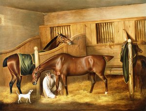 Jäger in einem Stall mit einem Stallburschen, 1809