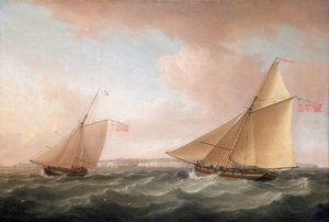 Eine Yacht des britischen Leuchtturmdienstes und ein Revenue Cutter (Segelboot zur Bekämpfung des Schmuggels), vor Ramsgate (England) von Thomas Whitcombe