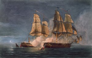 Eroberung der Thetis durch die HMS Amethyst, 10. November 1808, graviert von T. Sutherland für 