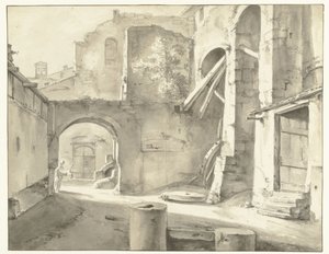 Italienische Gebäude mit links einem Tor von Thomas Wijck