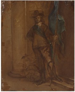 Ein Soldat mit einer Fahne von Thomas Willeboirts Bosschaert