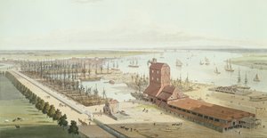Das Mast House und Brunswick Dock in Blackwell, 1803