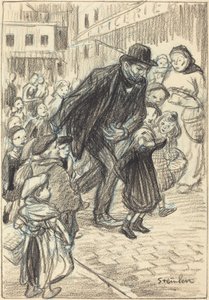 Ein Mann auf einer Stadtstraße, umgeben von Kindern (Un Père), spätes 19. - frühes 20. Jahrhundert von Théophile Alexandre Steinlen
