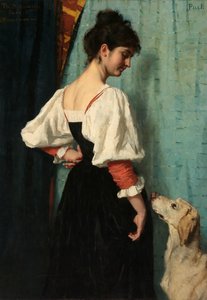 Porträt einer jungen Frau mit dem Hund 