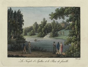Der Tempel des Apollo und der Wasserfall im Pavlovsk-Park, 1810er Jahre von Thurner