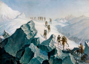 Abstieg von Horace Benedict de Saussure, seinem Sohn und Führern vom Mont Blanc, Aug. 1787