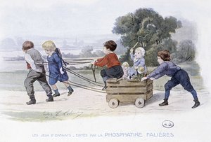 Kinderspiele: Pferde und Kutsche (Zeichnung von Lobrichon, herausgegeben von Phosphatine Falieres, ca. 1920) von Timoleon Marie Lobrichon