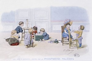 Kinderspiel: Malen und Modellieren - Zeichnung von Lobrichon, herausgegeben von Phosphatine Falières, um 1920